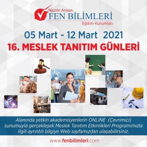 MESLEK TANITIM GÜNLERİ ETKİNLİĞİMİZ 5 MART 2021 VE 12 MART 2021 CUMA GÜNLERİNDE 16:00-21:40 SAATLERİ ARASINDA GERÇEKLEŞECEKTİR.