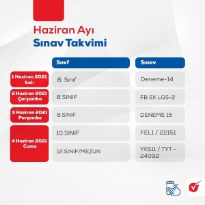 HAZİRAN AYI SINAV TAKVİMİMİZ