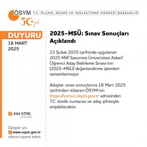2025 MSÜ SINAV SONUÇLARI AÇIKLANDI.