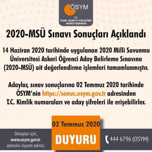 MSÜ-2020 SONUÇLARI AÇIKLANDI !