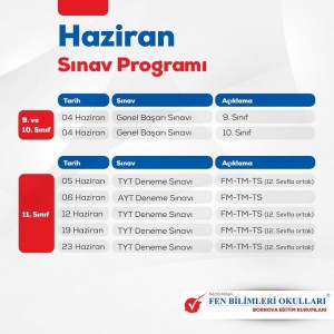 04 HAZİRAN 2020 İTİBARİYLE ''EĞİTİM YÖNETİM SİSTEMİ (EYS) '' ÜZERİNDEN GERÇEKLEŞECEK ONLİNE SINAV PROGRAMIMIZ TABLODAKİ GİBİDİR.