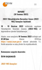 2022 - YÜKSEKÖĞRETİM KURUMLARI SINAVI SONUÇLARI AÇIKLANDI.