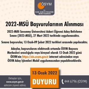 2022 MSÜ BAŞVURULARININ ALINMASI