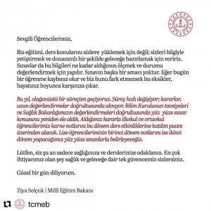 MİLLİ EĞİTİM BAKANI PROF. DR. ZİYA SELÇUK'TAN SINAV AÇIKLAMASI.
